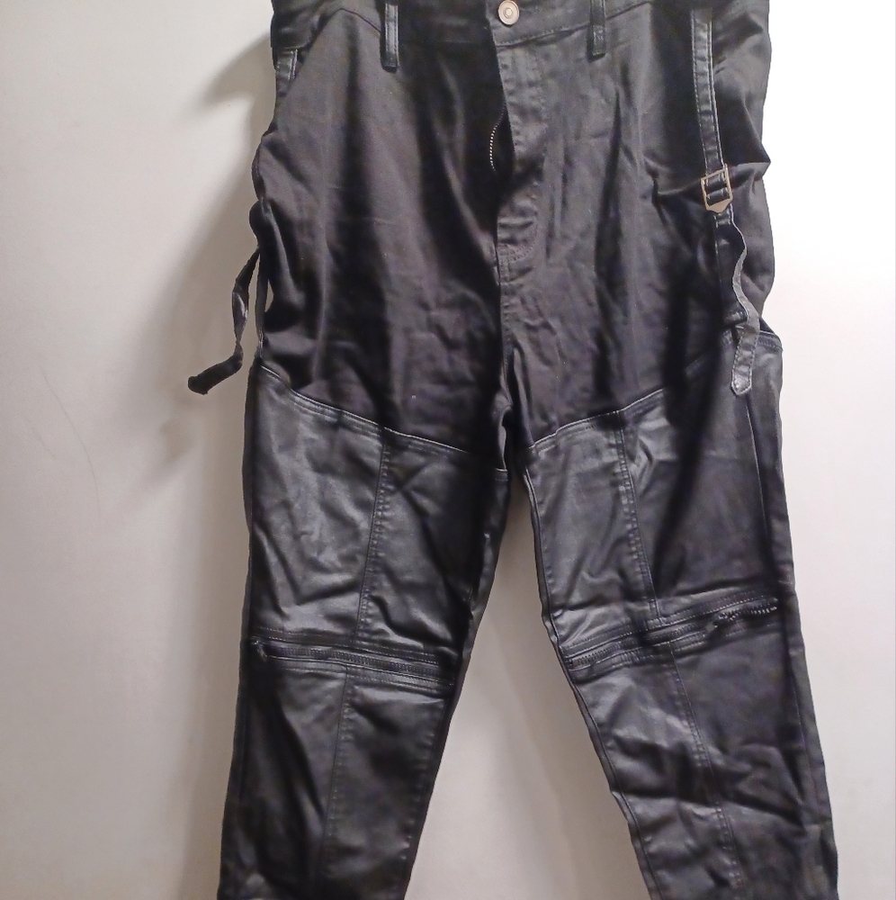 DENIM AND FAUX LEATHER JEANS